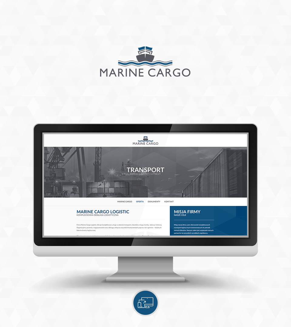 Transport morski, lądowy i lotniczy - Marine Cargo, logo i strona internetowa
